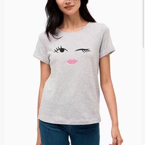 Kate Spade Winking Eye Tee Grey Shirt Cotton Crewneck Short Sleeve Sz M